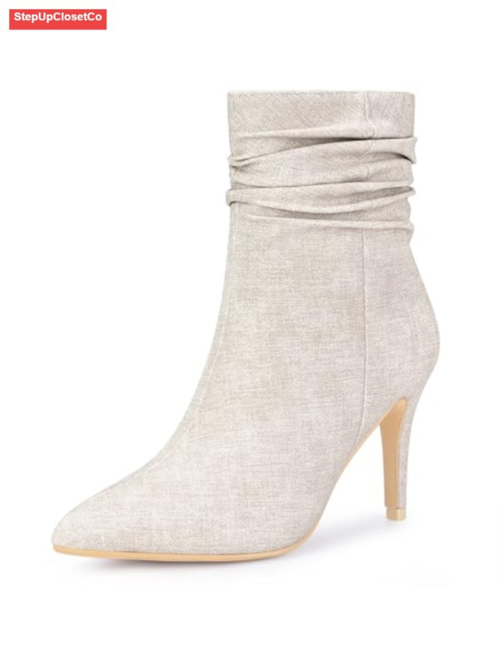 Slouched Boot Stiletto Heels Denim Faux Leather Ankle Boots Women's